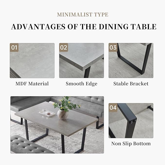 5 Piece Dining Table Set, 42.9 Inch Modern Kitchen Dining Table and Leather Dining Chairs for Kitchen Dining Room (Table + 4 Black Chairs)