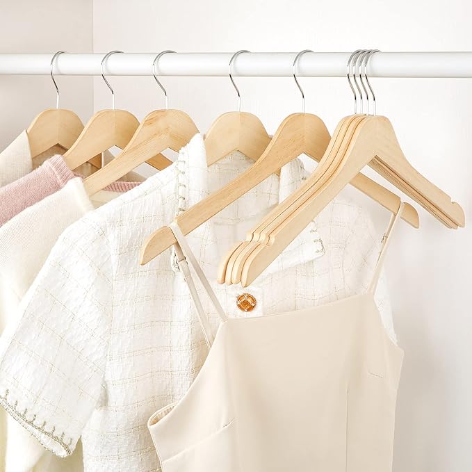 TOPIA HANGER Wooden Hangers 30 Pack, 0.28-inch Slim & Durable Clothes Hangers Space Saving, Natural Wood Hanger with 360°Swivel Hook and Smooth Notches for Coat,Shirts, Camisoles-CT31N