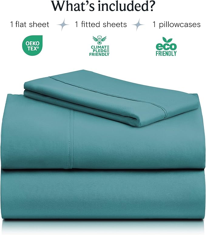 LuxClub 3 PC Twin Sheet Set, Deep Pockets Wrinkle Free Cooling Bed Sheets Hotel Bedding for Women, Men, Kids & Teens, Includes 1 Fitted Sheet, 1 Flat Sheet and 1 Pillowcase-Silky Soft Teal