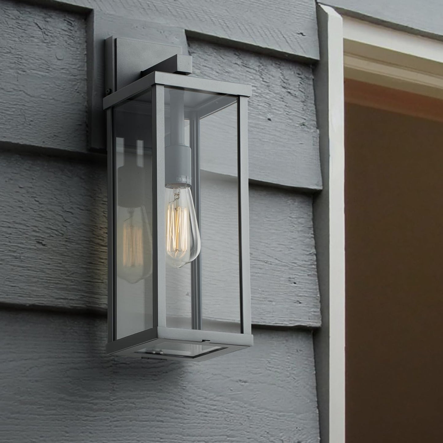 mirrea 18" Classic Outdoor Wall Sconce 1 Light in Matte Gray Rectangular Metal Frame and Clear Glass Shade Waterproof Porch Light Patio Light Pack of 2