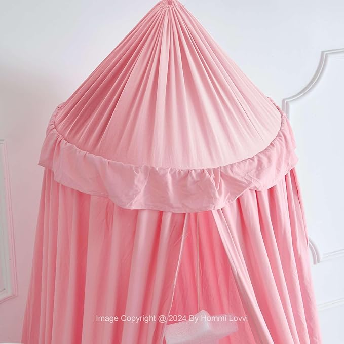 Bed Canopy for Girls, Dreamy Frills Ceiling Hanging Princess Canopy Bedroom Decoration Soft Canopy Net Reading Nook, Extra Large Full Queen Size Bed Canopies - Pink