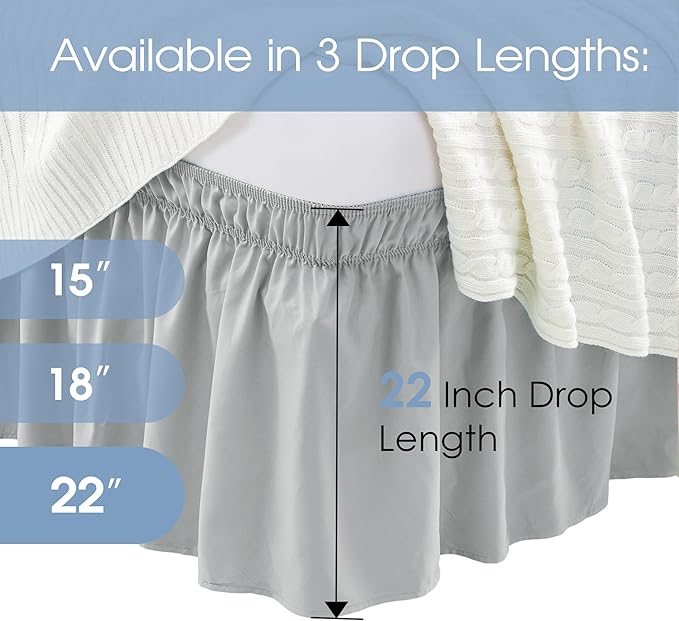 FreshCulture Queen Bed Skirt, Elastic Wrap Around Bed Skirt Queen Size, Bed Skirts for Adjustable Bed, Easy Fit with 22 Inch Drop Length, Hotel Quality Dust Ruffle for Queen Bed (Light Grey)
