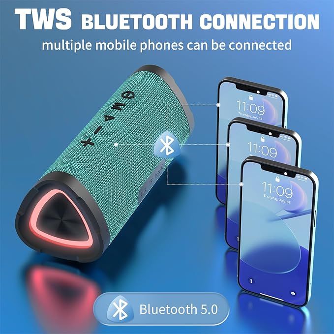 Vanzon V40 Bluetooth Speakers, Portable Wireless Speaker V5.0 with 24W Loud Stereo Sound, 24H Playtime, TWS & IPX7 Waterproof, Suitable for Travel, Home and Outdoors-Light Green (HIJ)