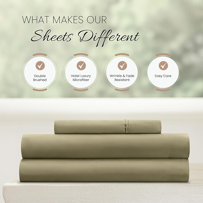 Linen Market Brushed Microfiber Twin Sheet Set 3 Piece – Oeko-TEX Certified Ultra Soft & Wrinkle-Free - 16" Deep Pocket Sheets - Easy Care Twin Size - Sage