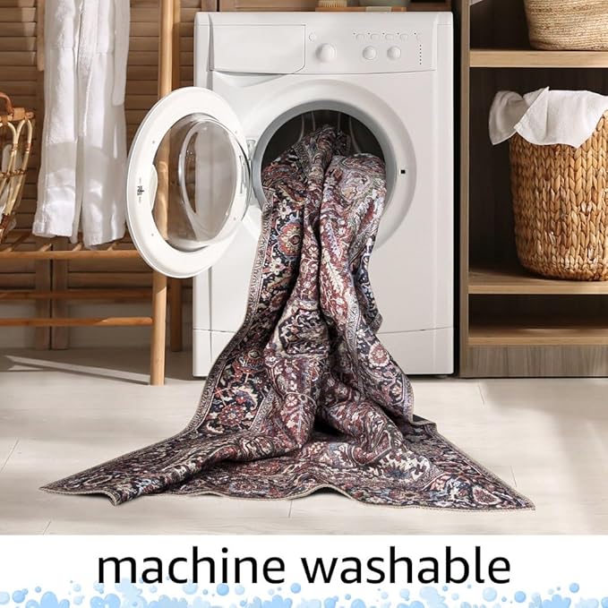 Keen Home Design 2x10 Rug - Machine Washable Runner with Non-Slip Backing, Ideal for Hallway, Entryway, Kitchen, Laundry Room - Vintage, Easy Clean, Durable, Low Pile Rug - (2'6" x 10')