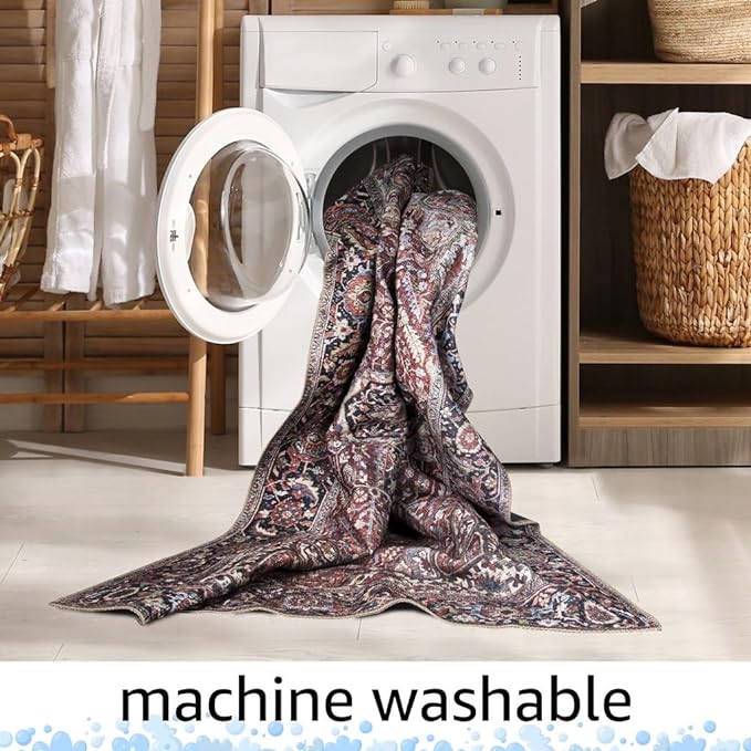 Keen Home Design 9x12 Rug - Machine Washable Area Rug with Non-Slip Backing, Ideal for Living Room, Dining Room, Bedroom - Vintage, Easy Clean, Durable, Low Pile Rug - (9' x 12')