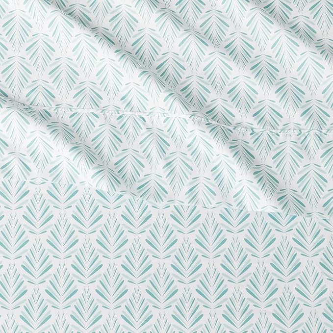 Amazon Basics Lightweight Super Soft Easy Care Microfiber 4 Piece Comfortable Bed Sheet Set With 14" Deep Pockets, Full, Aqua Fern, Printed