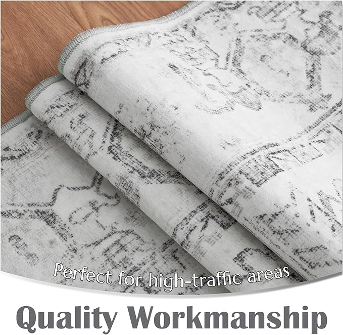 jinchan Lima Runner Rug 2x5 Washable Hallway Runner - Vintage Floral Non Slip Low-Pile Soft Ultra-Thin Kitchen Rug Distressed Carpet for Farmhouse Bedroom Entryway Laundry Room (2x5ft, Grey)