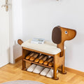Shoe Bench with Cushion, 2-Tier Dog Entryway Bench Cute, Wood Shoe Rack Bench,23.62 inches