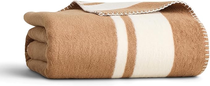 Preston Lane Highrise Throw Blanket – 50" x 70", Premium Cotton-Blend, Soft and Fluffy Throw for Couch, Bed, or Living Room, Cozy and Warm, Made in Portugal, Camel