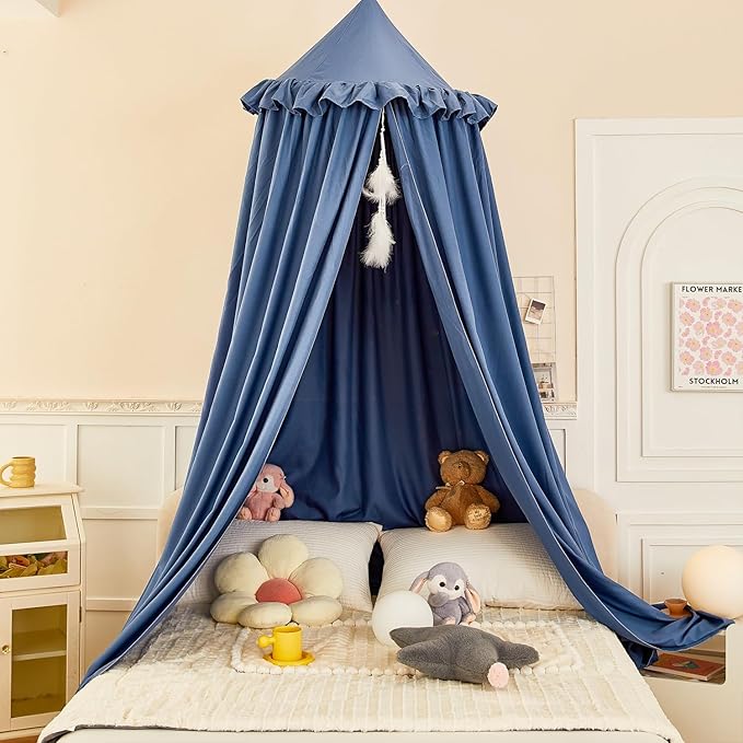 dix-rainbow Princess Decor Canopy for Kids Bed, Soft and Durable Bed Canopy for Girls Room Tent Canopy Dreamy Mosquito Net Bedding, Children Reading Nook Canopies Indoor (Blue)