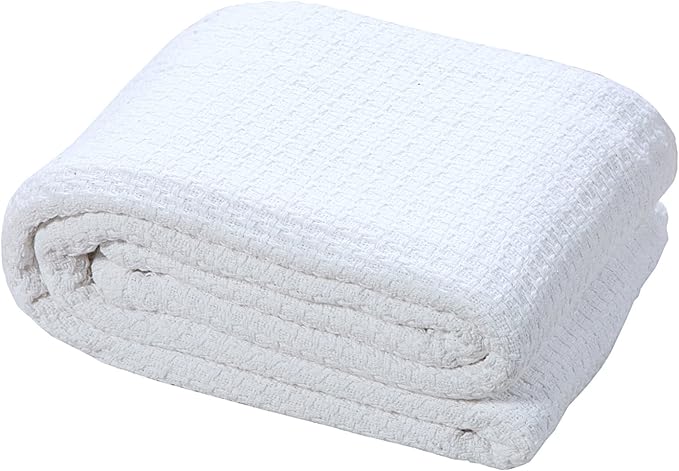 HILLFAIR 100% Combed Cotton Blanket– Twin XL Bed Blanket– Soft Cozy Warm Multipurpose Throws for Luxury Home Decor– 66 x 90 inch Twin XL Size Cotton Blankets for Beds- Blankets for All Season- White