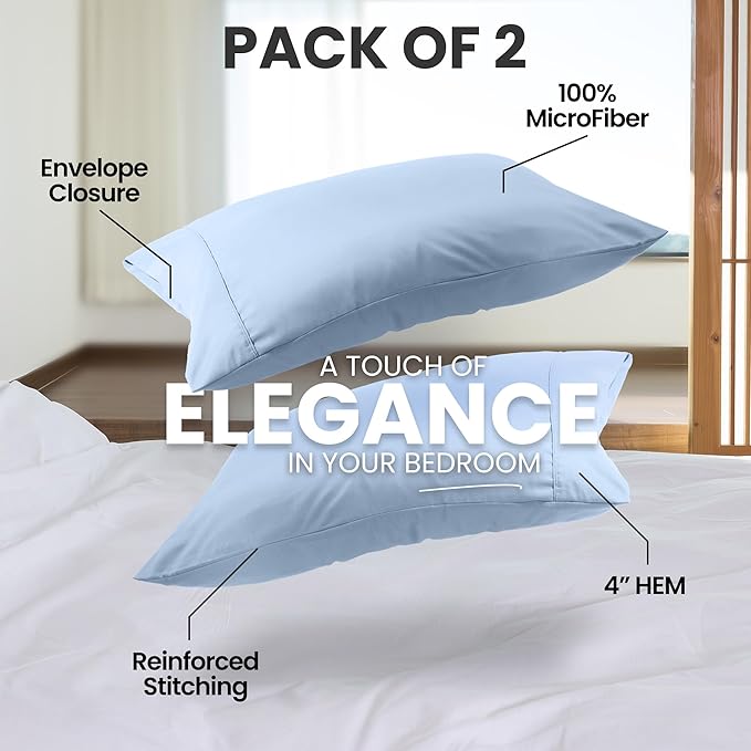 Pillow Covers by Utopia Bedding - Queen Size 2-Pack – Soft Brushed Microfiber – Perfect for Hospitals, Hotels, Guest Rooms – Oeko-TEX Certified, 20x30 Inches (Ice Blue)