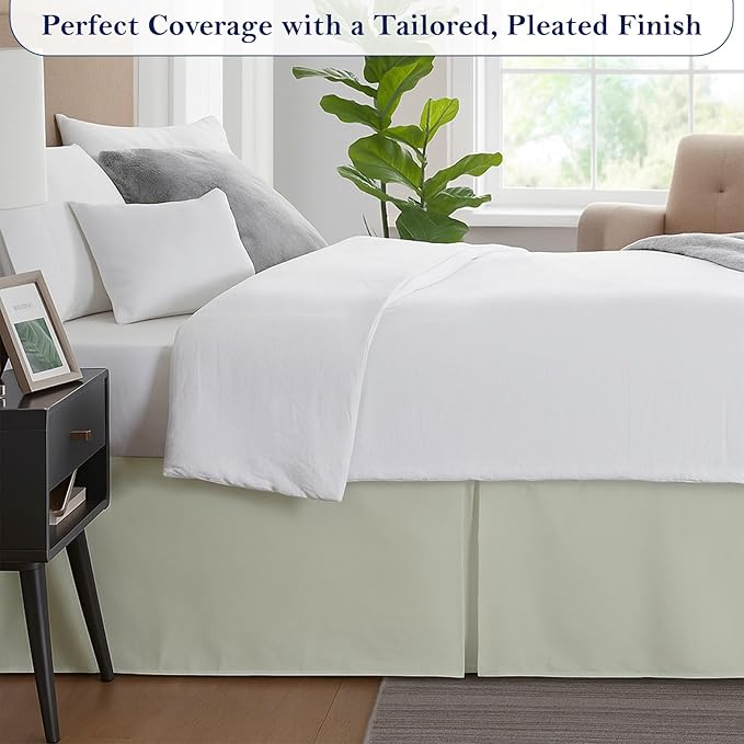 Full Bed Skirt, Luxury 12 Inch Drop Ivory Pleated Bed Skirt, Double Brushed Microfiber, Box Pleat Design, Wrinkle & Fade Resistant, Easy Fit Tailored Bedskirt for Full Size Beds