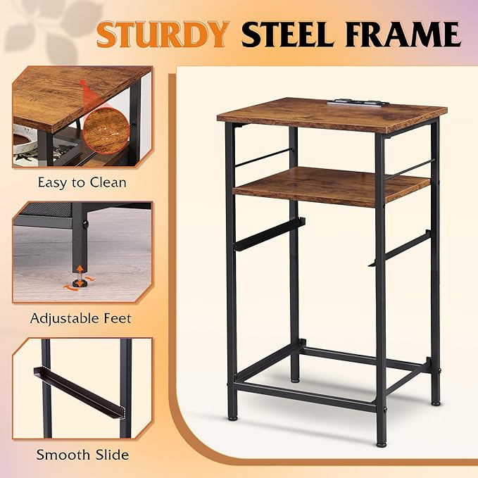 WLIVE Nightstand with Charging Station, Night Stand with 2 Fabric Drawers, Bedside Table, Small Dresser for Bedroom, Side Table with USB Ports and Outlets, Black and Rustic Brown