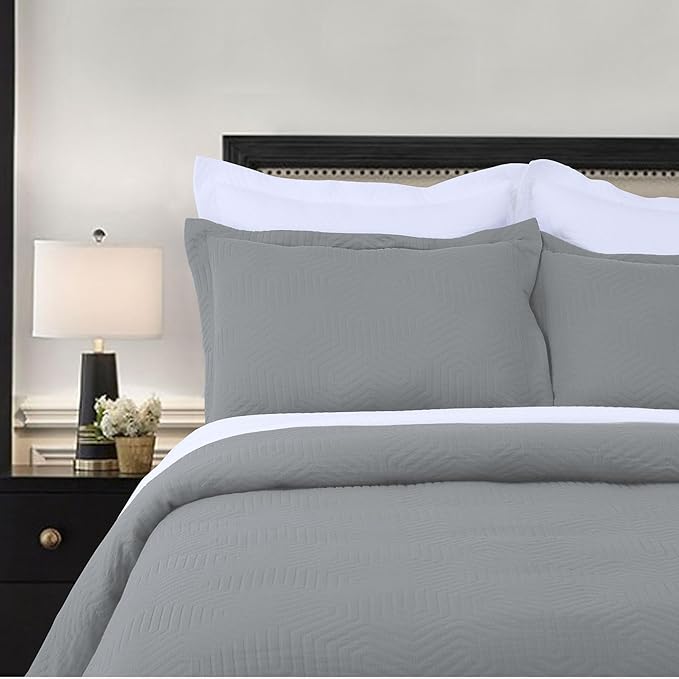 Threadmill Luxury Cotton Blankets for King Size Bed | All-Season Cozy 100% Cotton Blanket | Aster Jacquard Soft & Lightweight Coverlet fits California King Size Bed, 104x92 | Scottish Grey