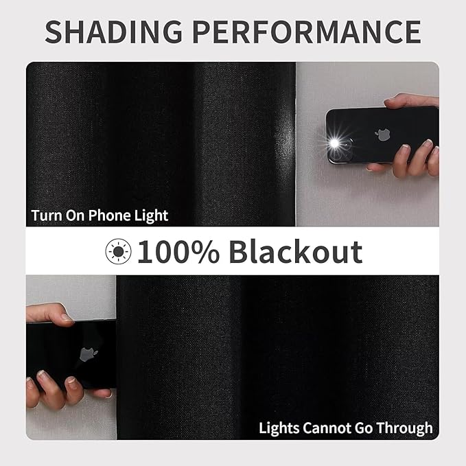Joydeco Blackout Curtains 96 Inch Length, 1 Panel for Bedroom, Thermal Insulated Linen Black Out Curtains with Grommets (100x96)