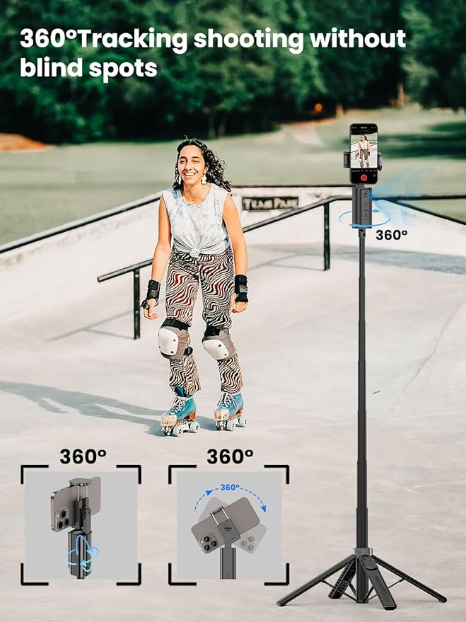 Auto Face TrackingTripod, w/Gesture Control for iPhone,Extendable Pole, 360° Rotating Selfie Stick,Wireless Remote,Video Recording 4-Leg Stable & Portable Tripod