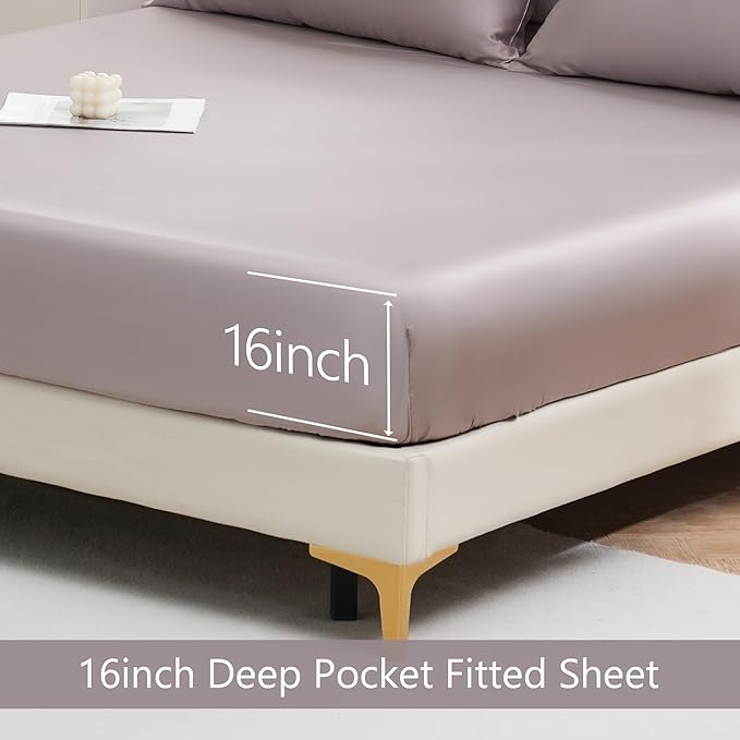 Linen World Queen Size 400TC Cooling Bed Sheet Set - 100% Organically Grown Viscose Sheets, Silky Soft & Breathable, Deep Pocket Fits Up to 16", 4-Piece Sheets with Pillowcases, Mauve