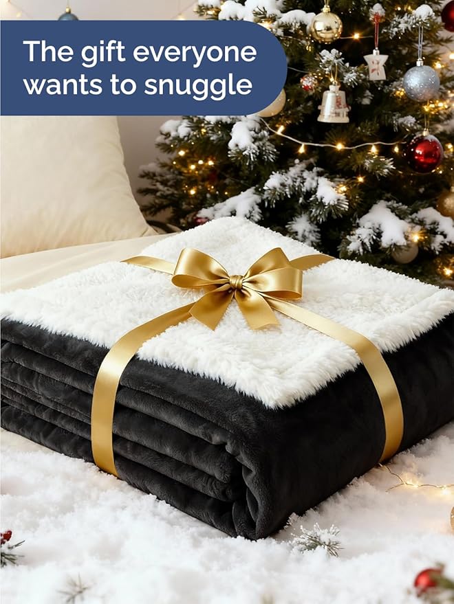 Sherpa Fleece Blanket Twin Size - Reversible Sherpa Fleece Twin Blanket - Super Soft Double Sided for Bed, Sofa, Couch - Thick, Warm, Fuzzy and Plush - Luxurious Bedding for Winter - Black, 60" x 80"