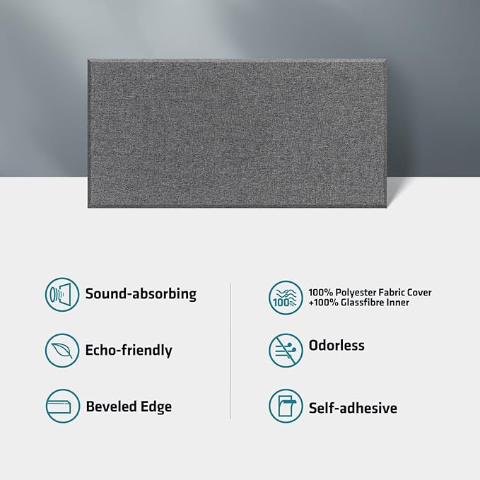 UMIACOUSTICS 4 PCS Fiberglass Acoustic Panels, 2“ Thick 23.6" x 11.8" Sound Absorbing Panels, Heather