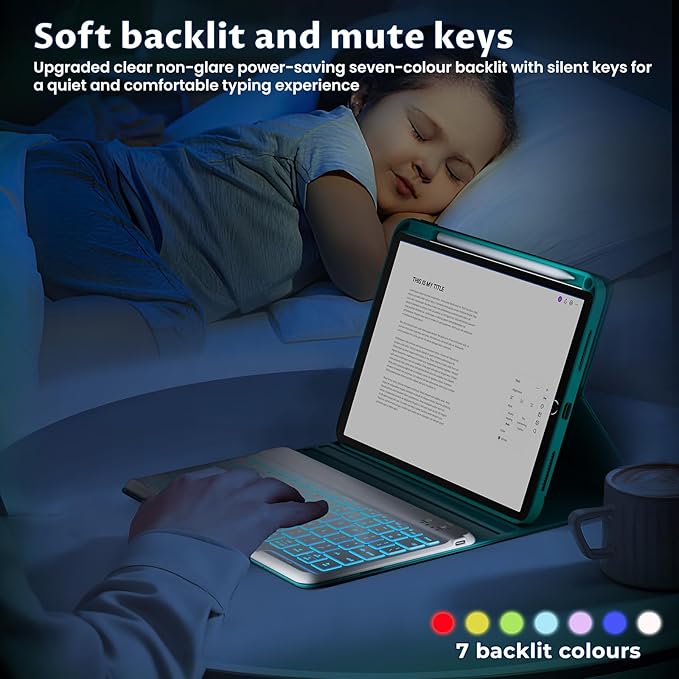OYEEICE for iPad 9th Generation Case with Keyboard - Detachable Backlit Keyboard - 360 Rotatable Cover with Pencil Holder for iPad 9th/8th/7th Gen, iPad Air 3rd Gen & iPad Pro 10.5" - Teal