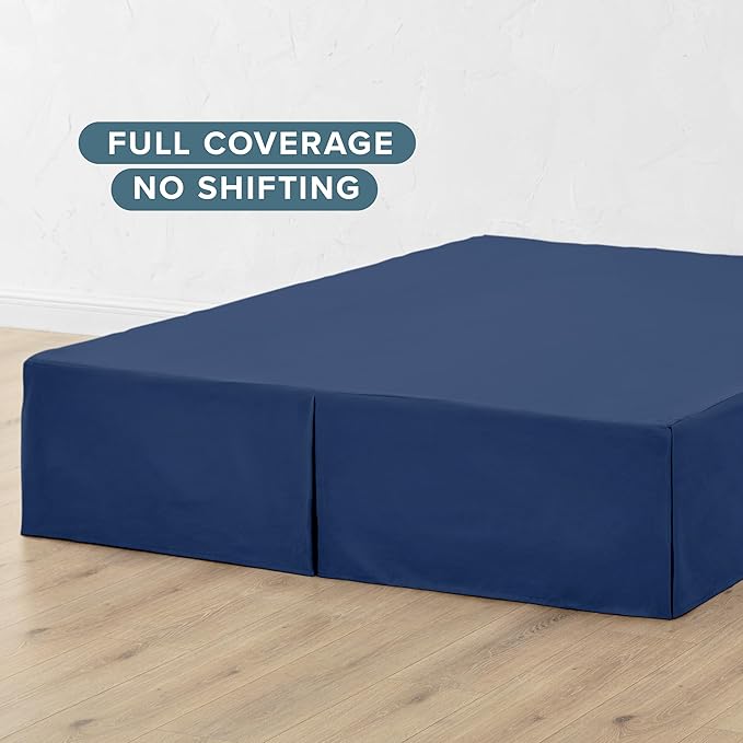 Bare Home Kids Twin Bed Skirt - 15-Inch Tailored Drop Easy Fit - Bed Skirt for Beds - Center & Corner Pleats (Twin, Dark Blue)