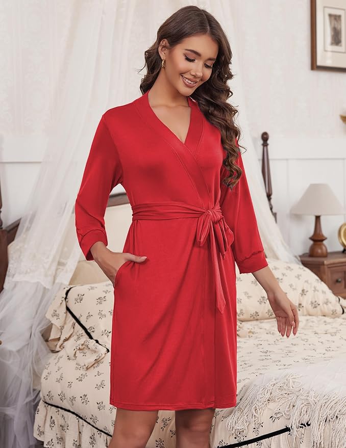 HOTOUCH Womens Robe Lightweight Short Knit Bathrobe Soft Ladies Sleepwear with Pockets