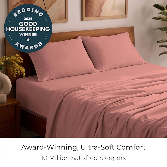 Mellanni Twin Sheet Set - 4-Piece Iconic Collection Bedding, (Including 2 Pillowcases), 16-Inch Deep Pocket, Easy Care, Extra Soft, Cooling Sheets, Brushed Microfiber - Coral