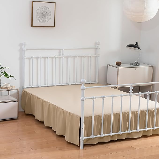 Bed Skirt Twin Size Ruffled Bed Skirt with Split Corners, 16 Inch Drop Dust Ruffle Bed Skirt with Platform-Twin,16 Inch, Light Camel