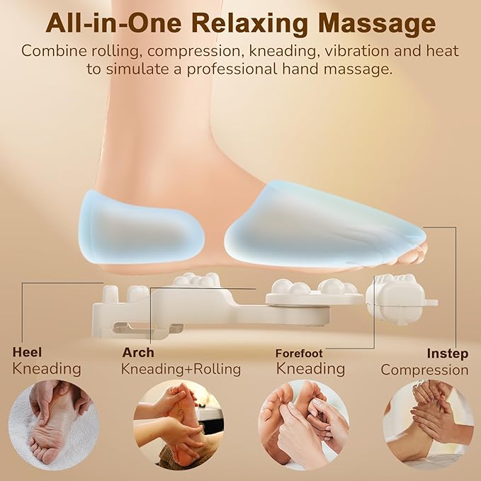 Shiatsu Foot Massager Machine with Heat : Deep Kneading Foot Massager with Vibration & Compression for Plantar Fasciitis & Neuropathy - for Women & Men,Relax for Home Office Use (Silver)
