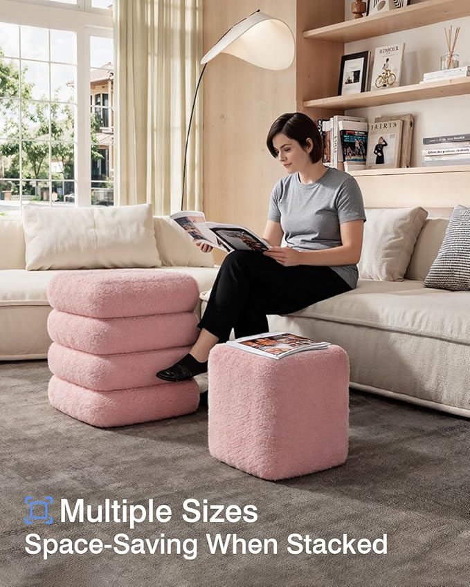 2-Piece Heavy-Duty Nesting Storage Ottoman Set, 440LBS Capacity Square Upholstered Vanity Stool with Lift-Top Storage for Living Room/Bedroom, Space-Saving Seating & Footrest, Pink UASND69P