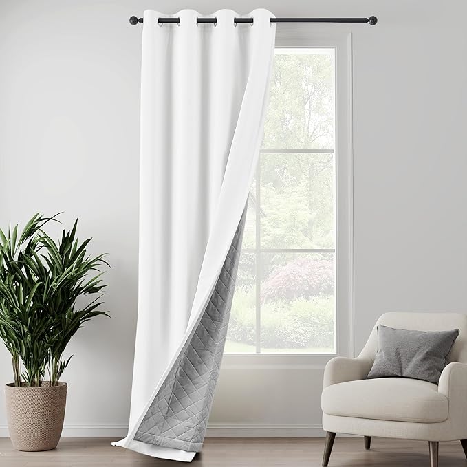 White 100% Blackout Curtains 3-in-1 Heavy Soundproof Curtains Thermal Insulated Drapes for Winter Grommet Doorway Curtains for Living Room Bedroom (1 Panel, White, 50" x 108")