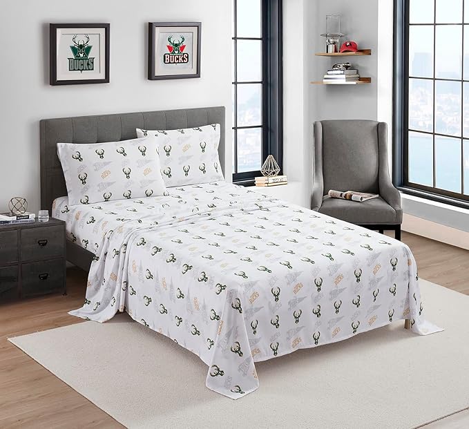 Officially Licensed Milwaukee Bucks NBA Twin Size Sheet Set – Soft Team Logo Bedding for Dorms, Bedrooms, Fan Caves & Game Day Style