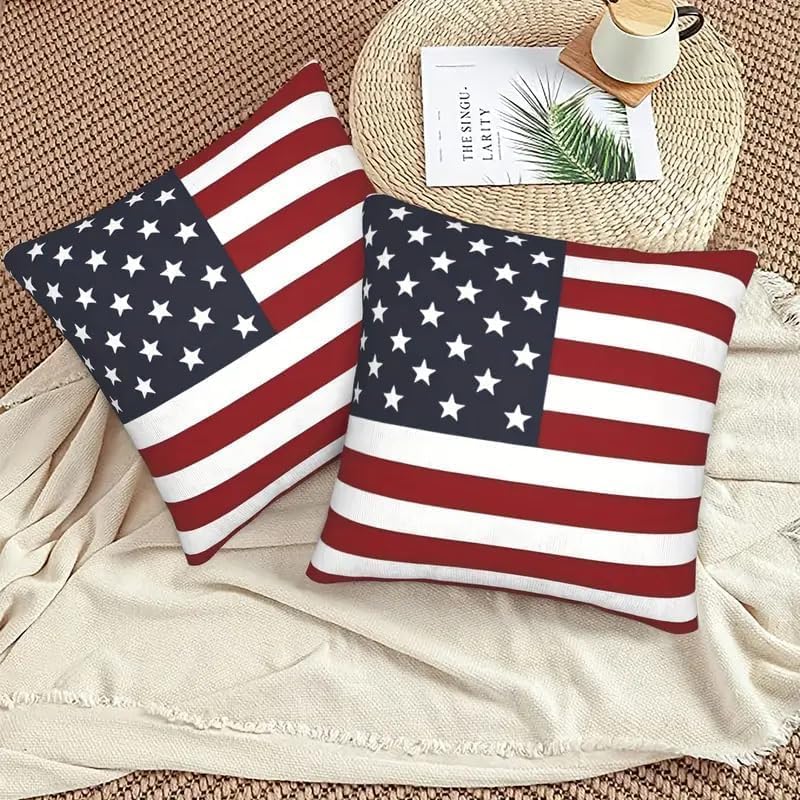 2pcs, 4th of July Linen Pillow Covers, American Flag Patriotic Decorations - Image 4