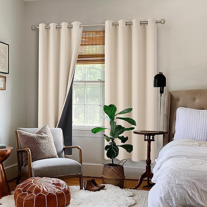 BGment Thermal Insulated 100% Blackout Curtains 69 Inch Length 2 Panels, Total Light Blocking Curtains for Bedroom, Grommet Window Drapes with Thick Black Liner, 55 Inch Wide Each Panel, Champagne