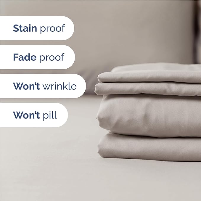 Twin XL 4 Piece Sheet Set - Cooling, Comfy & Breathable - Hotel Luxury Bedding, Includes Fitted Sheet for Women, Men, Kids & Teens - 1 Flat, 1 Fitted Sheet, 2 Pillowcases w/Deep Pockets - Light Grey