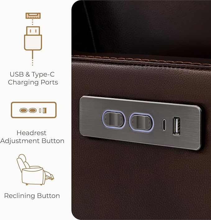 CHITA Genuine Leather Power Swivel Glider Rocker Recliner, FSC Certified Mid Century Modern Recliner Chair for Adults, Adjustable Power Headrest, for Nursery and Living Room, Cognac Brown