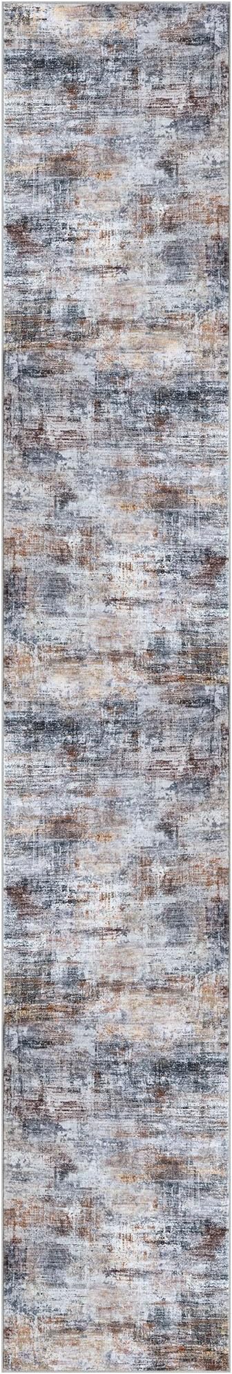 IOHOUZE Abstract Runner Rug 2x12 Ft Washable Runners for Hallways, Non Slip Kitchen Runner Printed Faux Wool Entryway Runner Indoor, Modern Abstract Floor Carpet for Hall Kitchen, Orange Grey