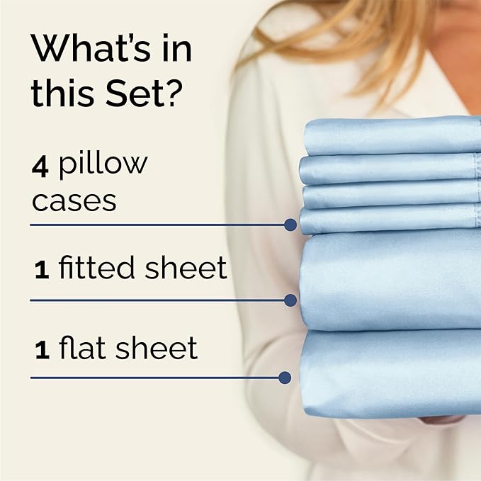 Queen 6 Piece Sheet Set - Cooling, Comfy & Breathable - Hotel Luxury Bedding, Includes Fitted Sheet for Women, Men, Kids & Teens - 1 Flat, 1 Fitted Sheet, 4 Pillowcases with Deep Pockets - Baby Blue