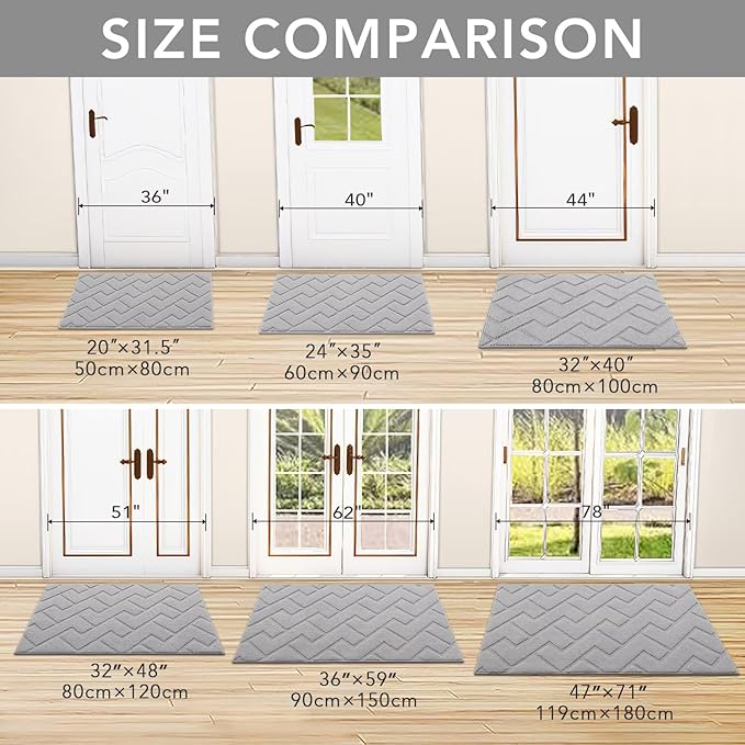 hicorfe Dirt Trapper Doormat,20"x31.5" Welcome Door mat,Non Slip Backing Washable Door Mats,Absorbent and Resistant Low-Profile Entrance Inside Floor Mat for Front Back Door and Entryway(Light Grey)
