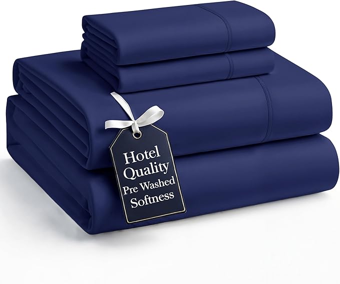 Casa Platino King Size Sheet Set – 4 Piece Bedding Set, Pre-Washed Ultra Soft Brushed Microfiber, Cozy Fit, Deep Pocket 15” Sheet, Fade Resistant, Lightweight, Breathable Fabric - Navy Blue