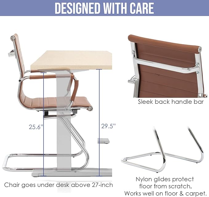 Wahson Office Guest Chairs Set of 2, Leather Reception Chairs, Mid Back Waiting Room Chair, Conference Chairs with Sled Base, Desk Chair No Wheels for Meeting/Lobby/Restroom, Coffee