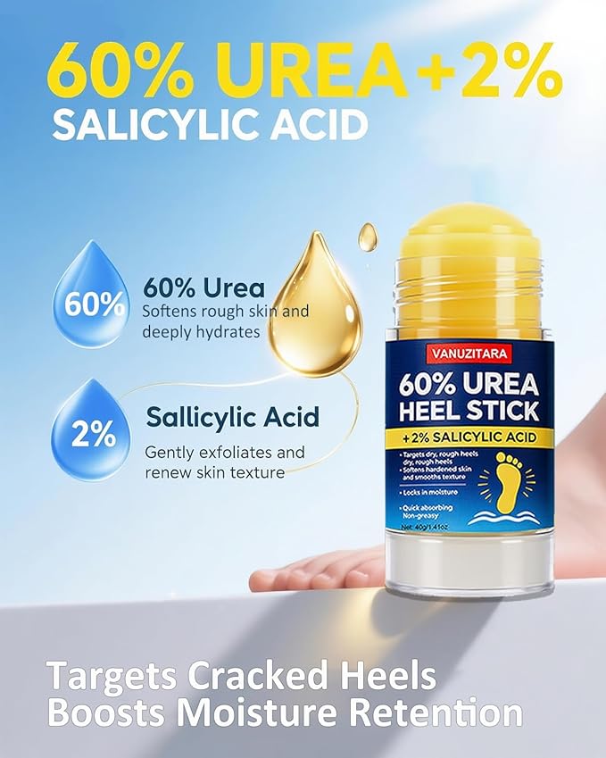 Urea Cream 60 Percent with 2% Salicylic Acid, Maximum Strength Foot Cream for Rough, Dry Cracked Feet Hands and Elbows, Urea Stick Callus Remover Skin Softener Hydrating Balm 2 Pack (1.41oz Each)