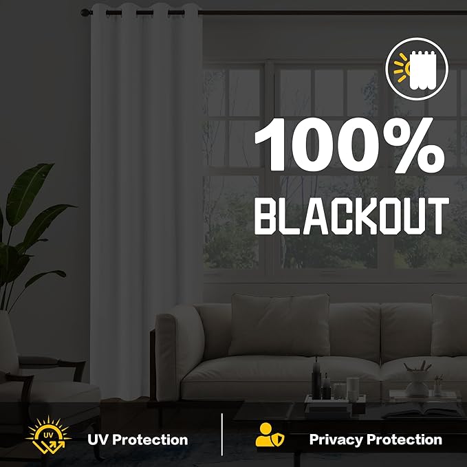 White Noise Canceling 3-in-1 Heavy Curtains 100% Blackout Curtains Grommet Doorway Curtains for Bedroom Living Room Energy Saving Thermal Insulation Winter Drapes (1 Panel, White, 50" x 84")