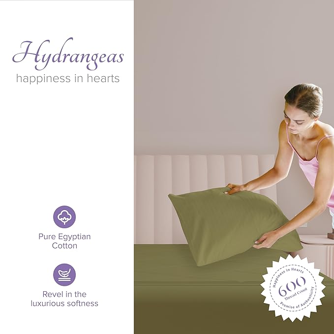 Carressa Linen 100% Egyptian Cotton Pillow Cases Queen Size Set of 2 - Luxury 600 Thread Count Sage Green Standard/Queen Size Pillowcases, Silky Soft, Cooling Sateen Weave Hotel Quality Pillow Cover