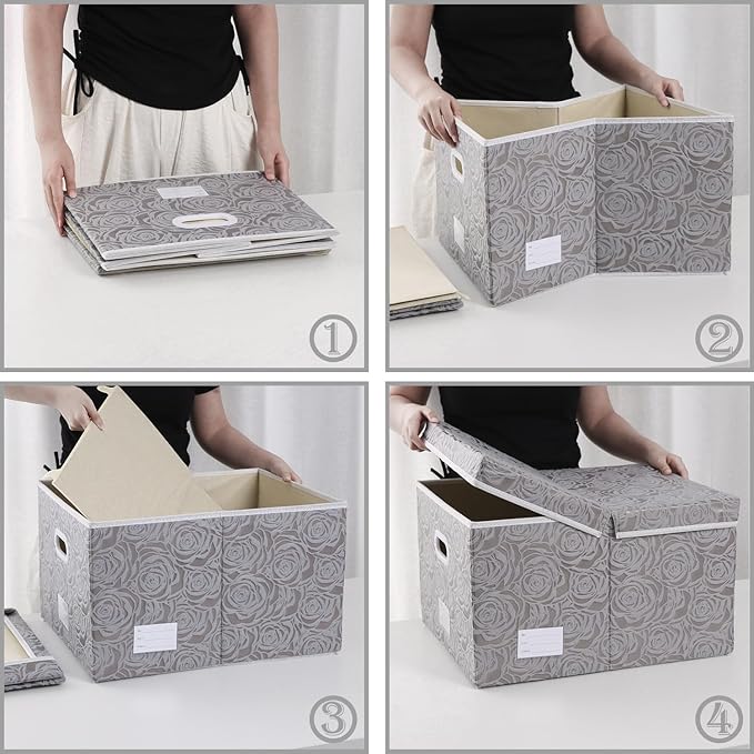PRANDOM Jumbo Collapsible Storage Cubes with Lids Fabric Decorative Storage Bins Boxes Organizer Baskets with Cover Handles for Bedroom Closet Living Room 23.2x15.7x11.8 Inch 3 Pack