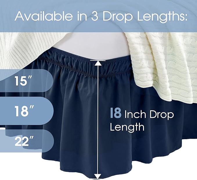 FreshCulture Full Bed Skirt, Elastic Wrap Around Bed Skirt Full Bed, Easy Fit with 18-Inch Tailored Drop, Hotel Quality Dust Ruffle for Full Size Bed, Bed Skirt Full Size (Navy Blue)