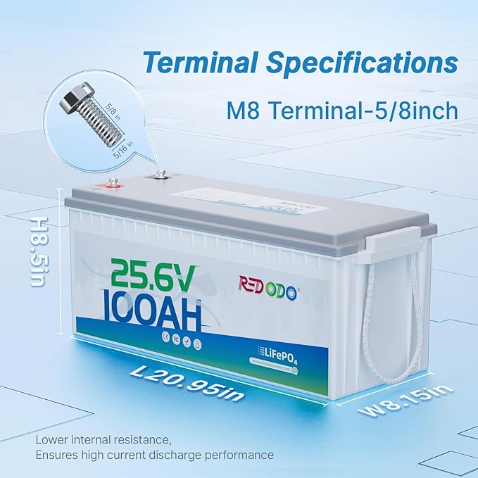 Redodo 24V 100Ah LiFePO4 Lithium Battery, 2560W Power, 100A BMS, Up to 15000 Deep Cycles Perfect for Solar Off-Grid System, Marine, Trolling Motor, Backup Power, 4 Pack