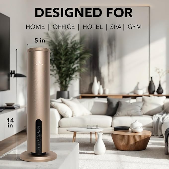Breeze Diffuser for Home, Office & Spa, Scent Diffuser with Timing Controls, Wireless, Bluetooth Enabled, Safe for Pets & Kids, 1200 Sq Ft Coverage, No Residue, Gold (Oil Sold Separately